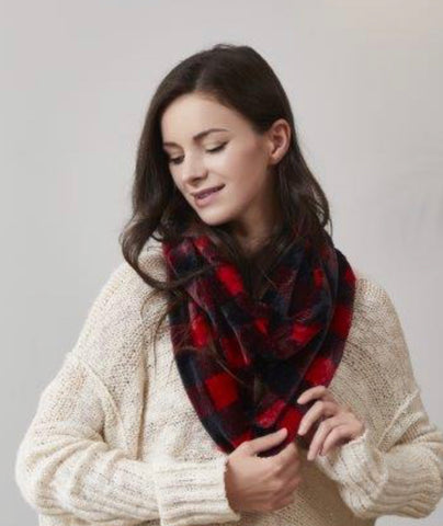 Red and Black Plaid Infinity Scarf