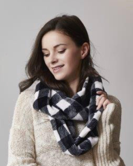 Black and White Plaid Infinity Scarf